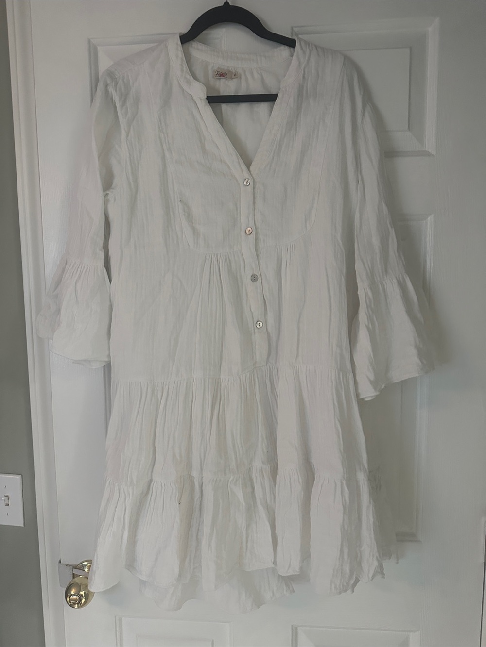 Faherty White Tiered Button-Front Mini Dress